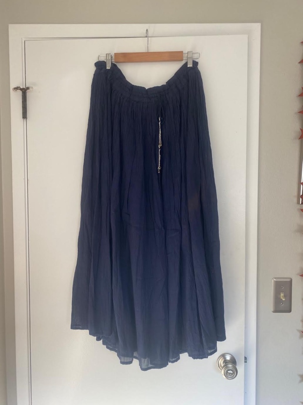 Silver Stream Skirt - Size M/L - Flowy Navy Crinkle Cotton